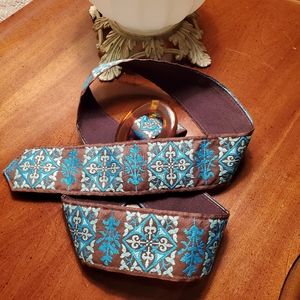 BOHO belt with  Tortoise buckle  Turquoise